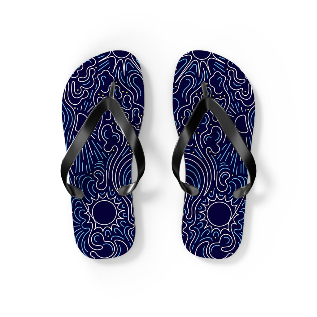 Navy Wave Pattern Flip Flops - Beach Sandals