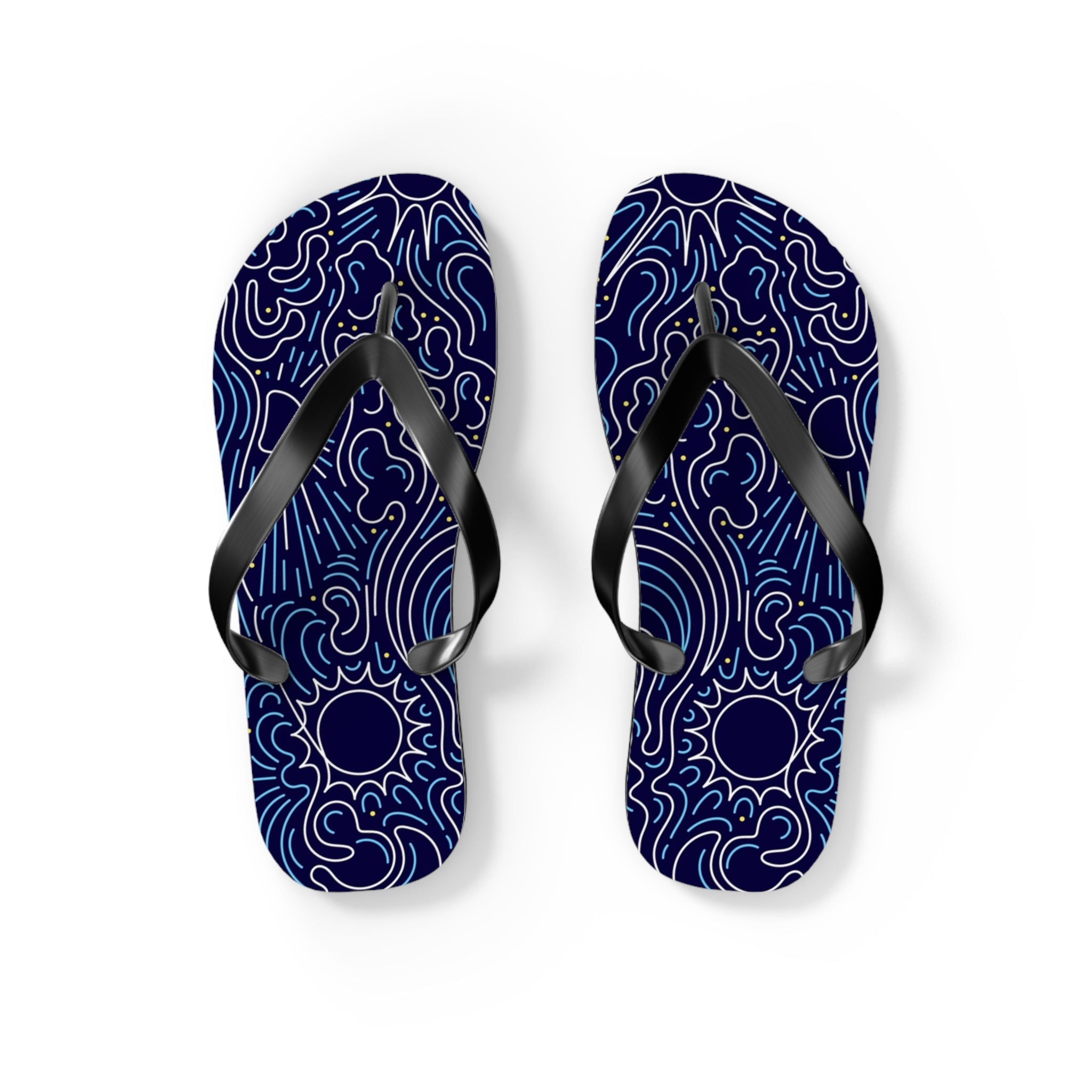 Navy Wave Pattern Flip Flops - Beach Sandals