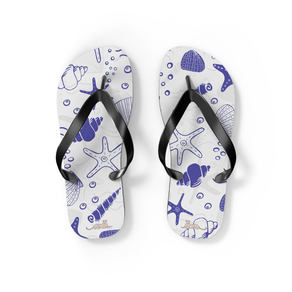 Seashell Pattern Flip Flops – Nautical Beach Sandals