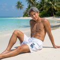 Shark Surfer Men's Swim Shorts — White Mid