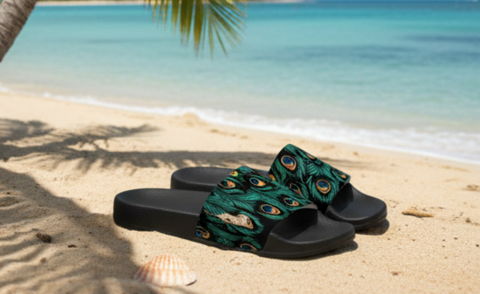 Peacock Feather Sandals — Men's Stylish Pool & Casual Slides