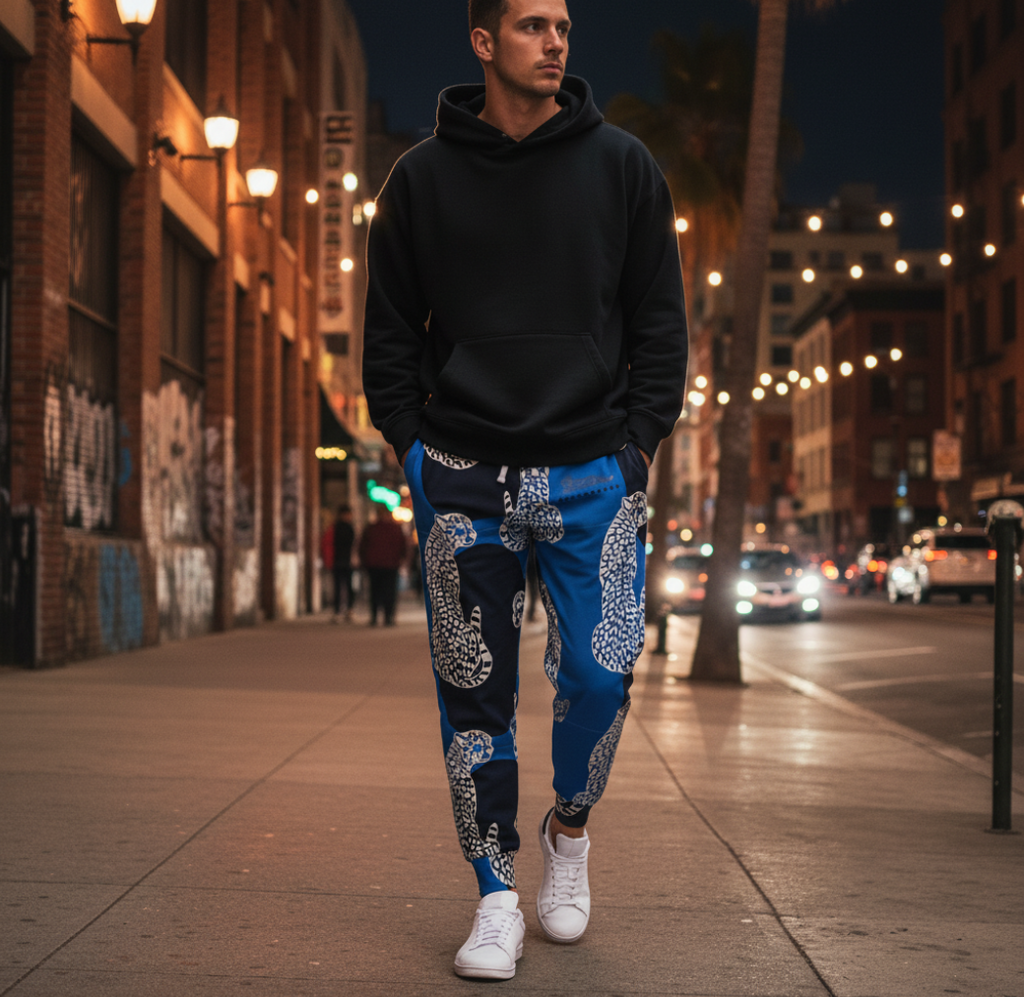 Blue Leopard Athletic Joggers — Casual Track Pants