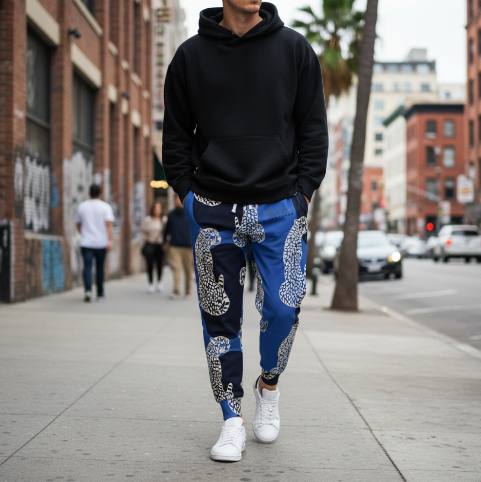 Blue Leopard Athletic Joggers — Casual Track Pants