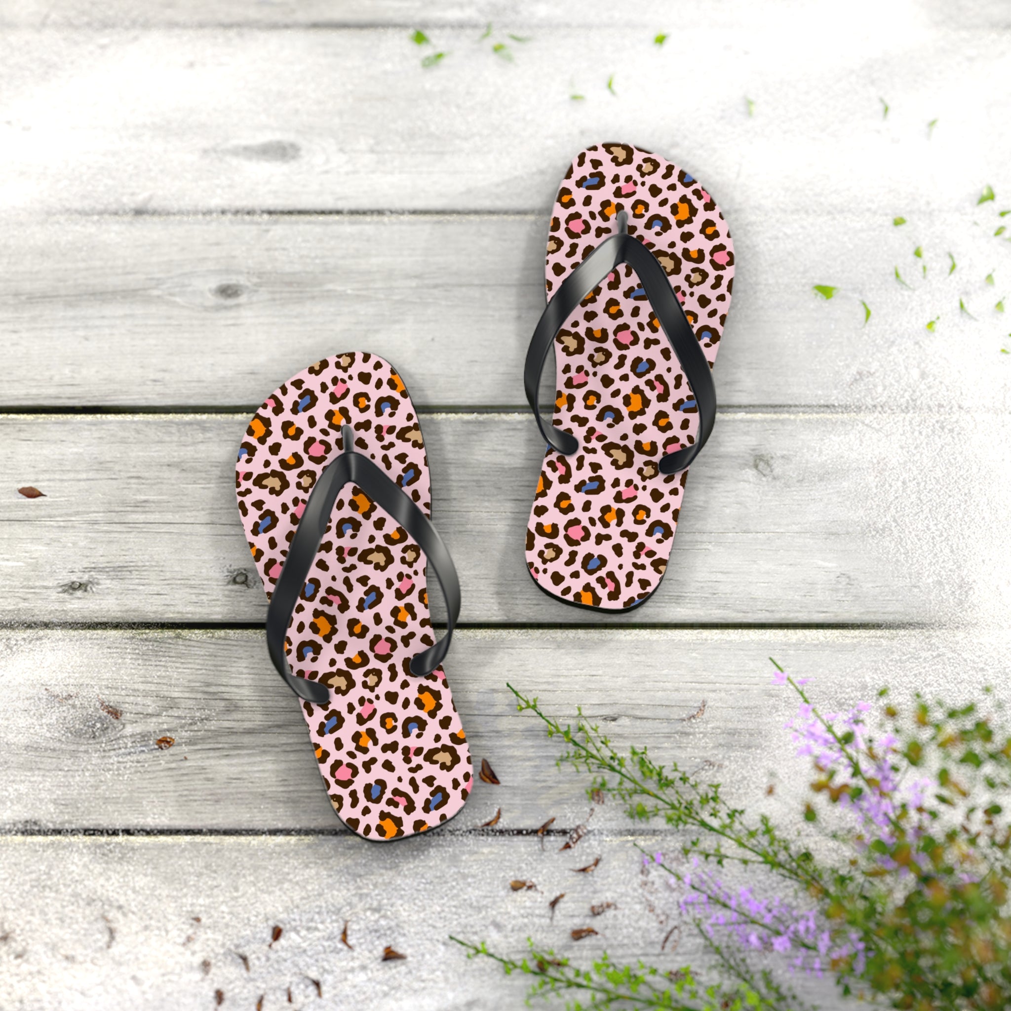 Pink Leopard Print Flip Flops – Beach Sandals