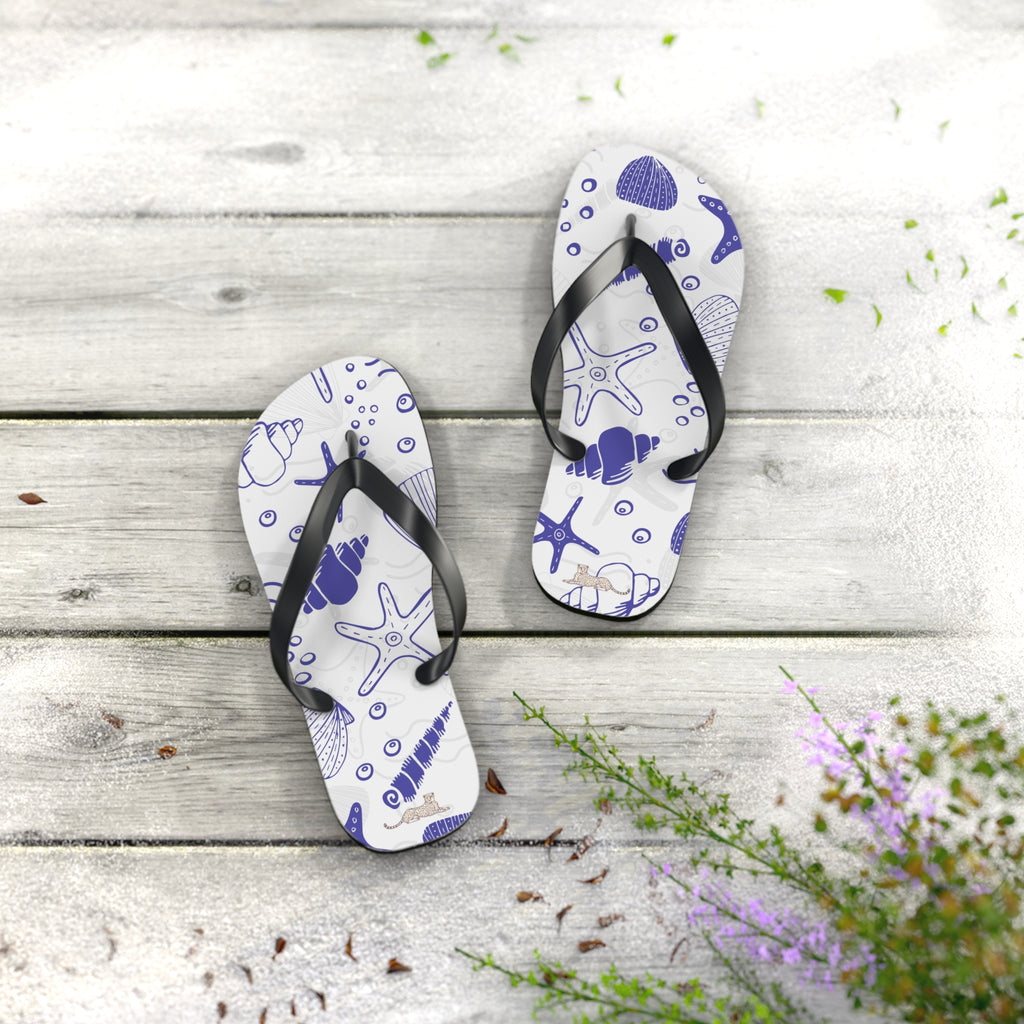 Seashell Pattern Flip Flops – Nautical Beach Sandals