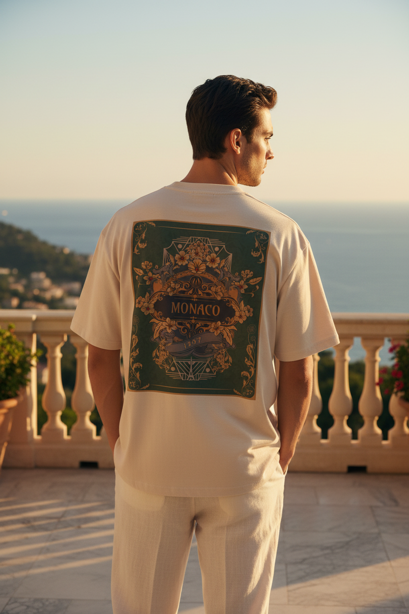 Monaco Vintage Poster Tee — Ornate Retro Travel Graphic Shirt