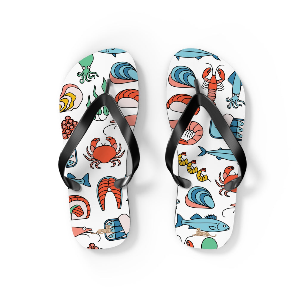 Seafood Pattern Flip Flops — Beachwear Sandals