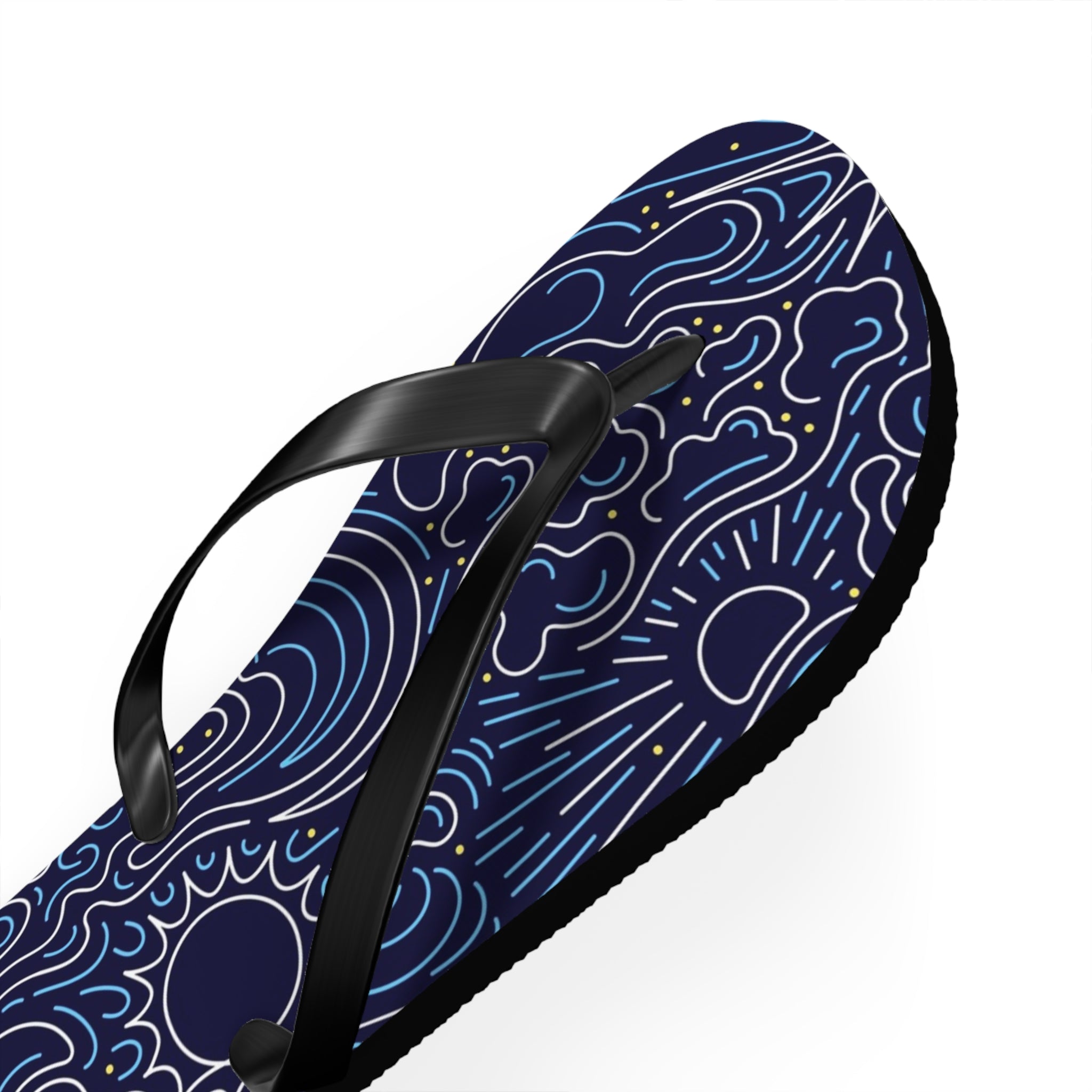 Navy Wave Pattern Flip Flops - Beach Sandals