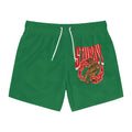 Fierce Tiger Swim Trunks — Green All-Over-Print Beach Shorts